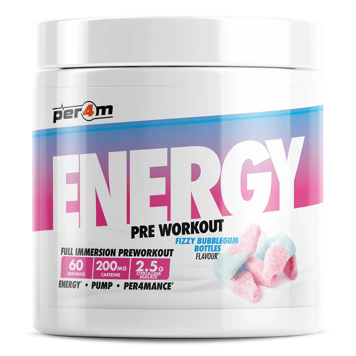 Per4m Per4m Energy Pre Workout 60 Servings / Fizzy Bubblegum Bottles Energy Pre Workout
