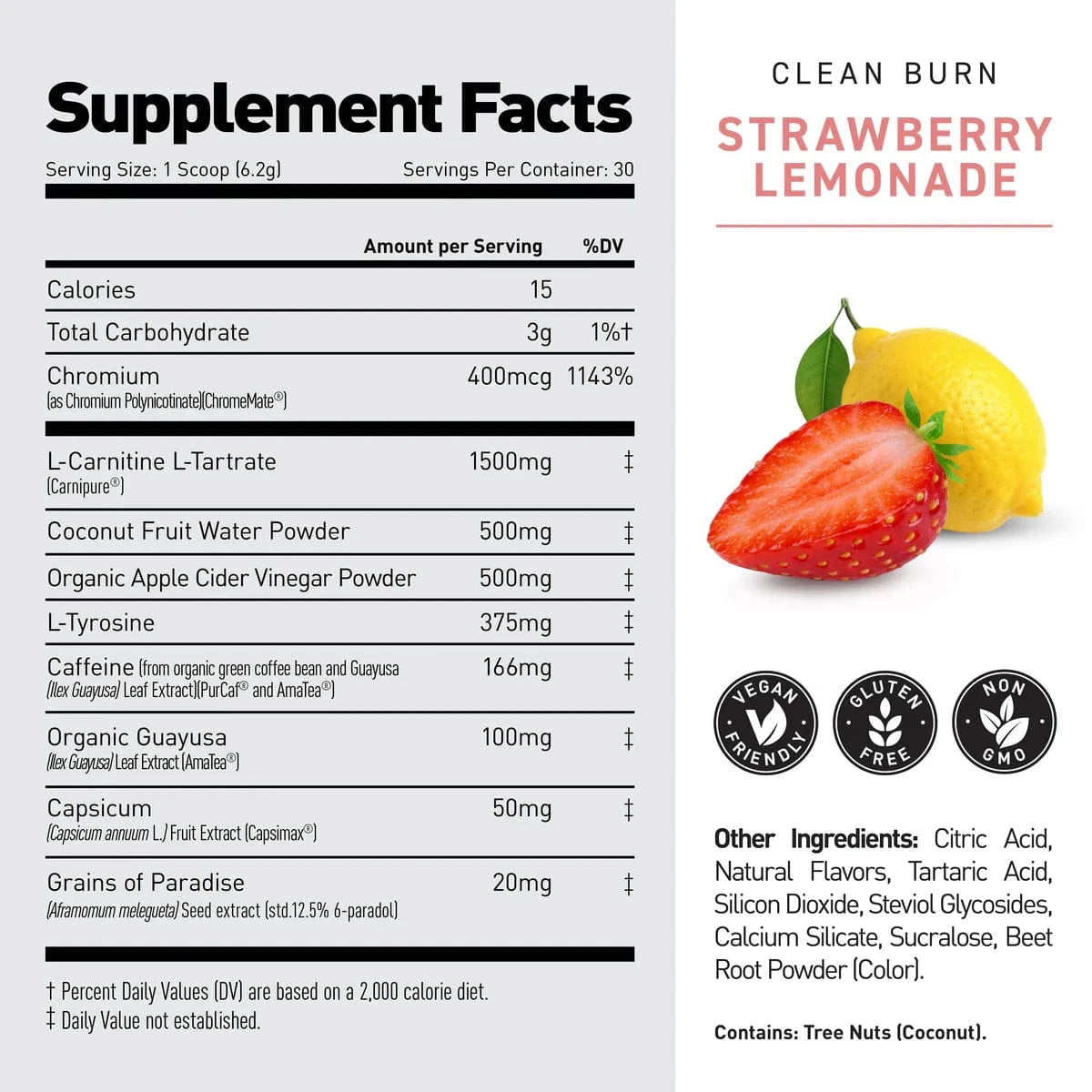 Kaged Muscle Clean Burn Powder 30 Servings / Strawberry Lemonade Weight Loss Support