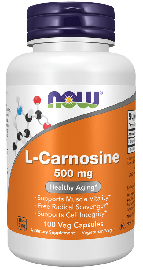 NOW Foods L-Carnosine 500mg 100 Veg Capsules Beta-alanyl-L-histidine