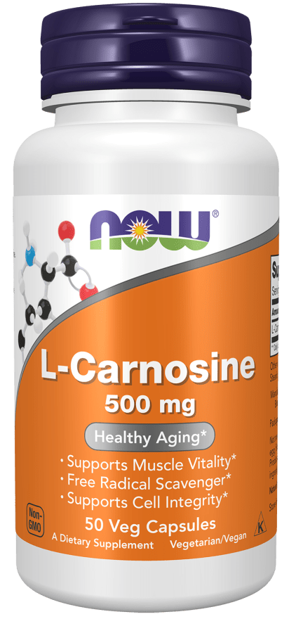 NOW Foods L-Carnosine 500mg 50 Veg Capsules Beta-alanyl-L-histidine