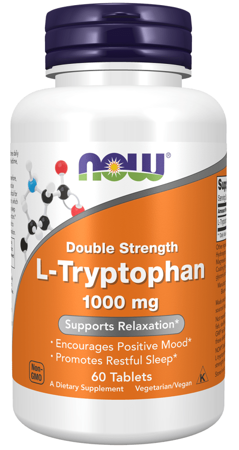 NOW Foods L-Tryptophan 1000mg Double Strength 60 tablets Essential Amino Acid