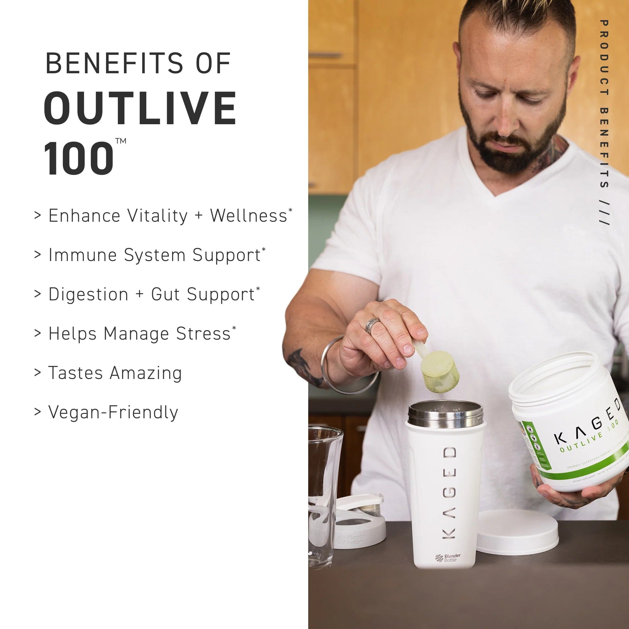 Kaged Muscle Outlive 100 - Premium Organic Superfoods + Greens Blend Organic Superfoods + Greens Blend