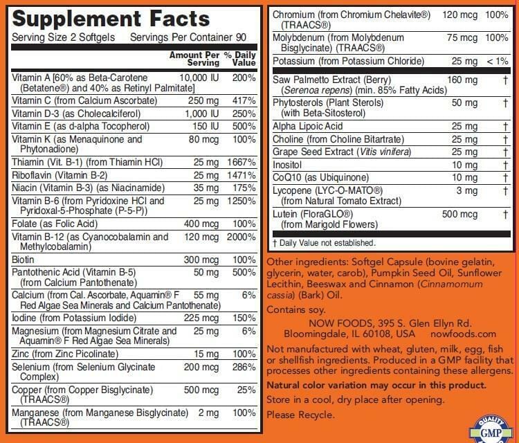 NOW Foods Adam - Men's Multi Vitamin & Mineral 180 softgels Men's Multi